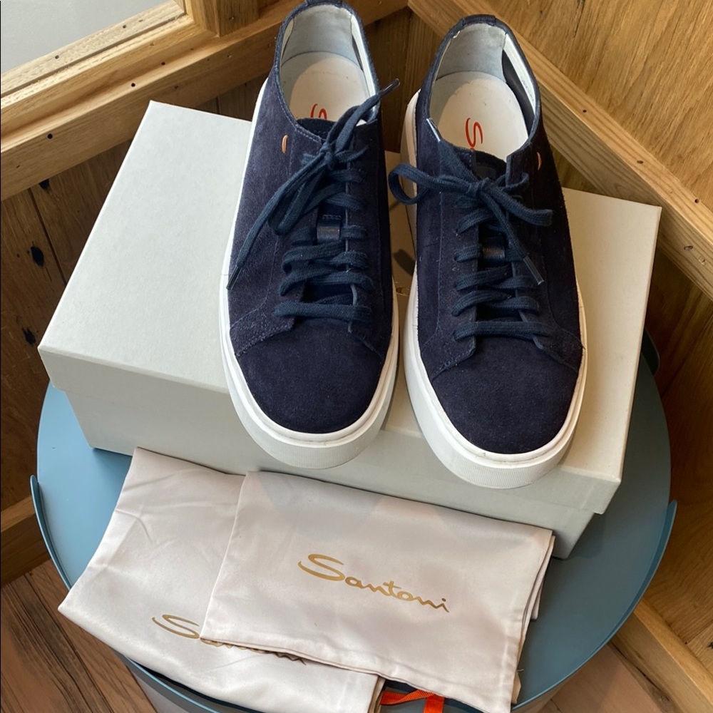 Santoni Navy Suede Sneakers